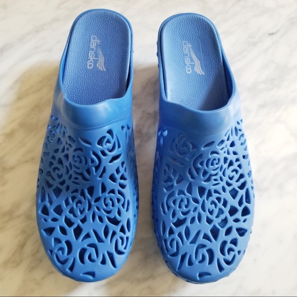 Dansko Pippa Jelly Blue Slip On Cut Out Clogs - Picture 2 of 7